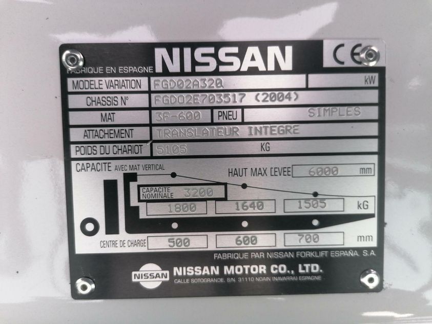 Дизельный погрузчик Nissan FGD02A320