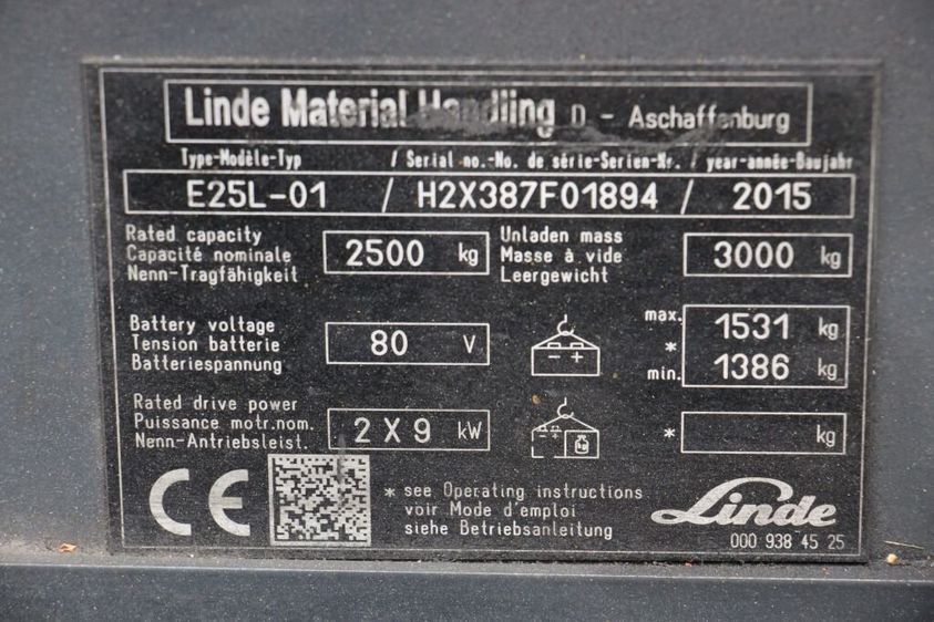 Электрический погрузчик LINDE E25L-01 четырехопорный