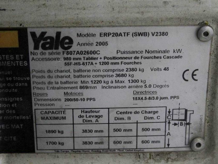 Електричний навантажувач YALE ERP 20 ATF SWB трьохопорний