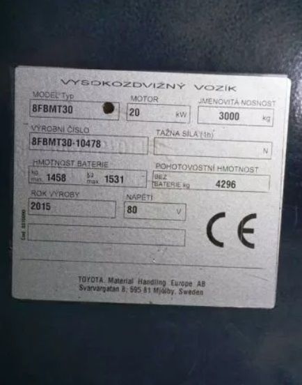 Електричний навантажувач TOYOTA 8FBMT30