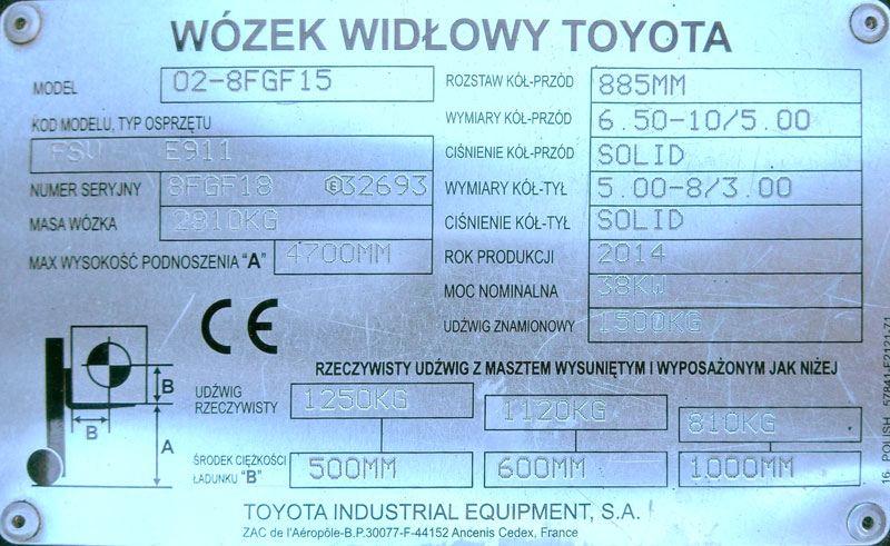 табличка погрузчика Toyota